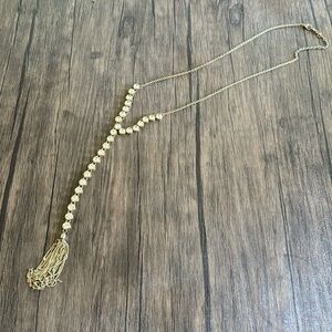 Long Gold Color Necklace Y shape with Cubic Z.